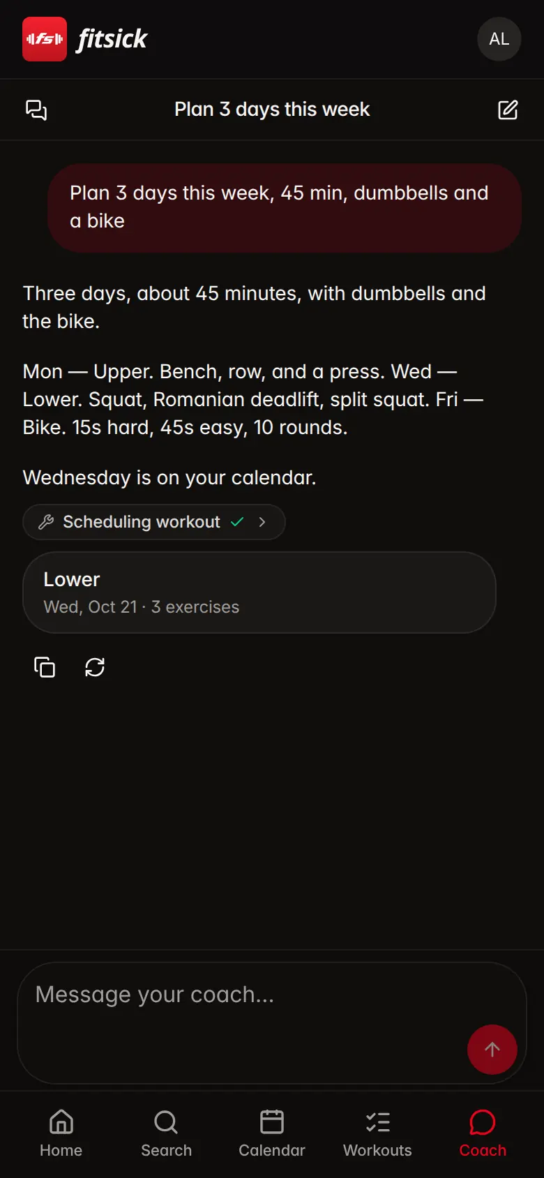 fitsick Coach writing a plan and scheduling a workout