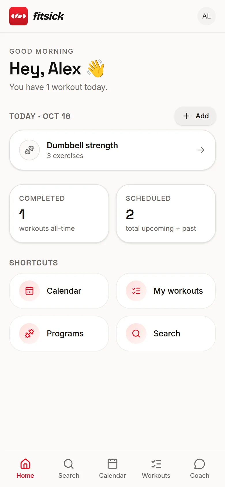 fitsick home with today's workout and the completed-session count
